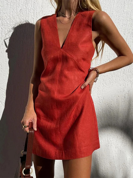 Aria™ Linen Dress Red